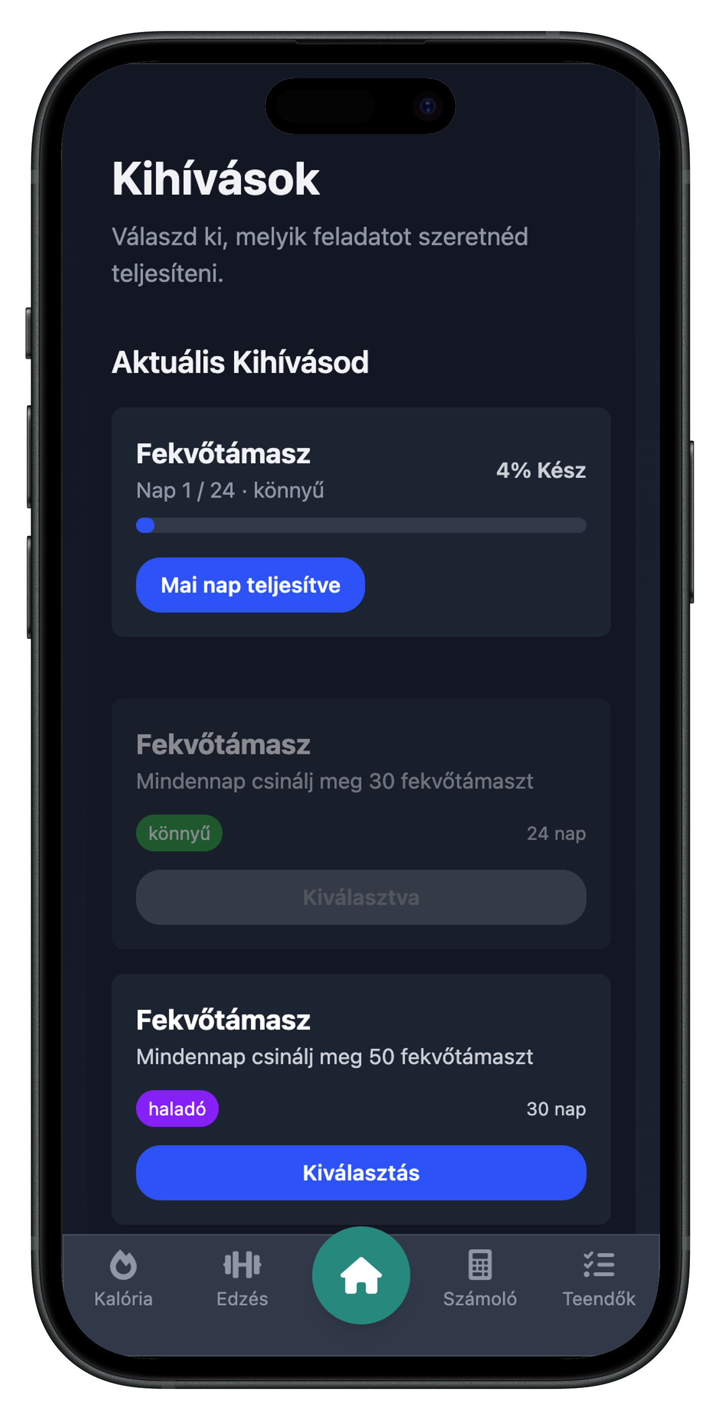 My Fit Plan mobil nézet